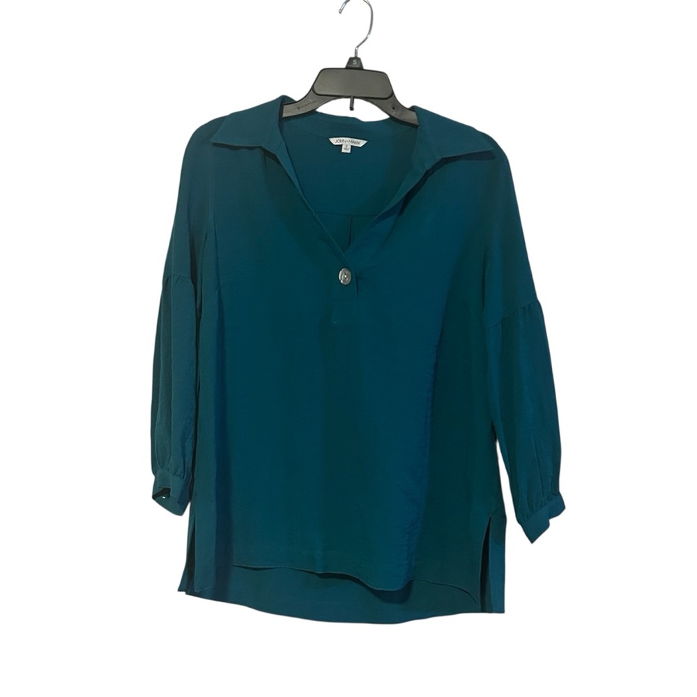 New John Mark Teal Women’s Blouse Skipper Collar Size Small Single Button NWT